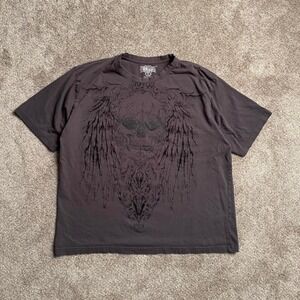 GREY Y2K MMA ELITE "WING SKULL" GRAPHIC TEE